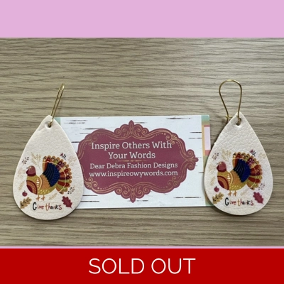 Thanksgiving Turkey Give Thanks Light Weight Faux Leather Dangle Earrings